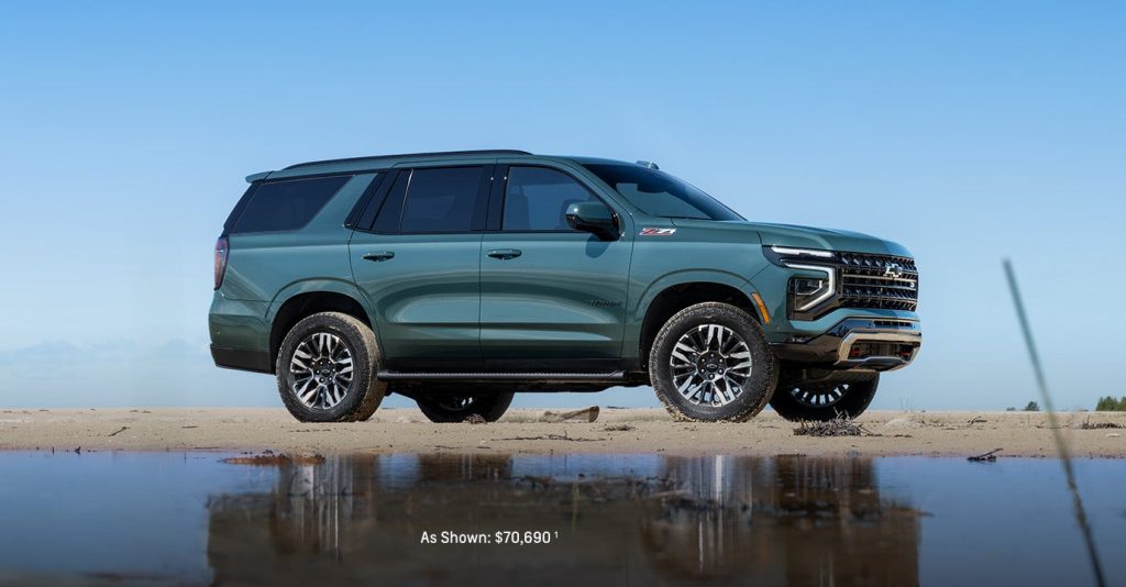 2025 Chevy Tahoe looking slick in front of a water feature